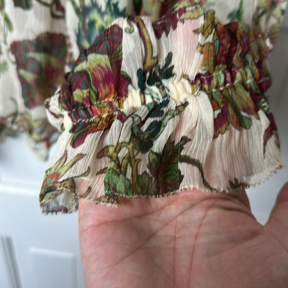 Ulla Johnson Bernadette 100% Silk Floral Sheer Blouse Cream Green Freesia 14 - Picture 6 of 16
